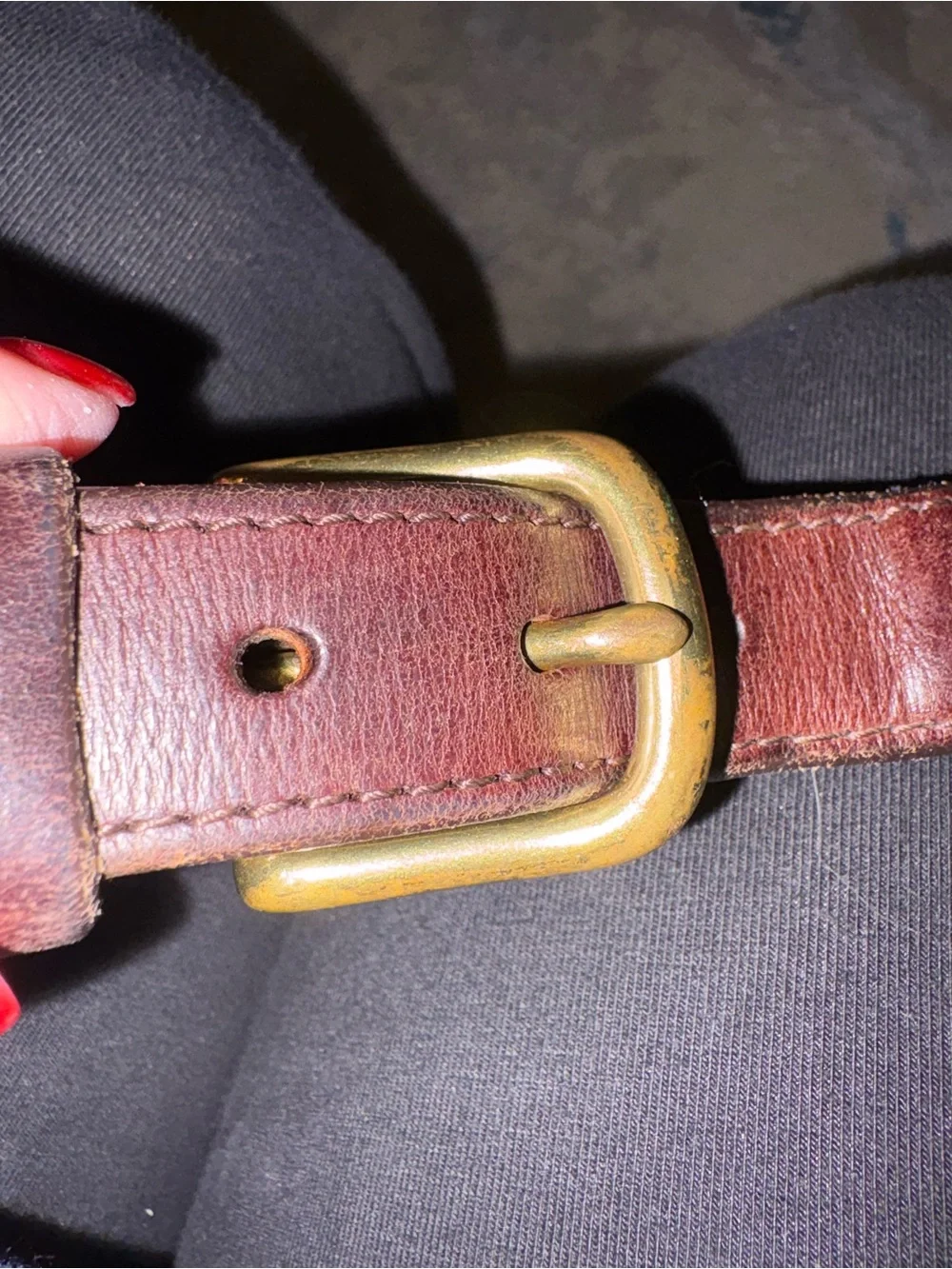 Vineyard Vines Navy Web Belt with Brown Leather and Red Pattern Inlay